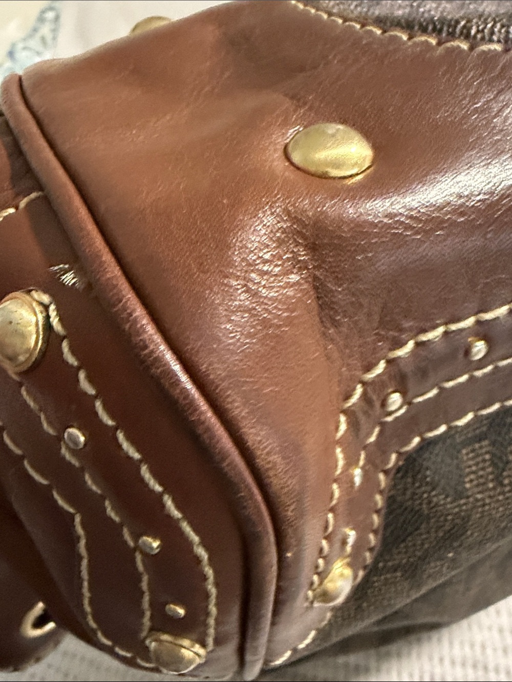 Michael Kors Brown MK Logo Drawstring Tote with Leather Trim - Picture 6 of 12